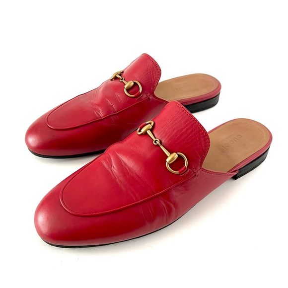 Gucci Shoes - GUCCI | Red Leather Princetown Horsebit Mule Flat Slide Loafer Size EU 40 US 10